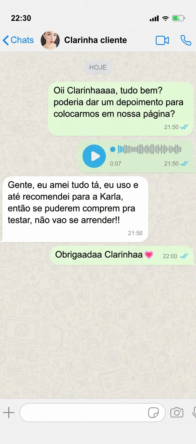 Depoimento de cliente enviado pelo WhatsApp