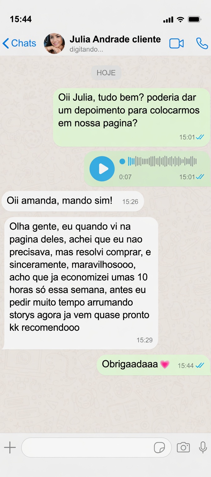Depoimento de cliente enviado pelo WhatsApp