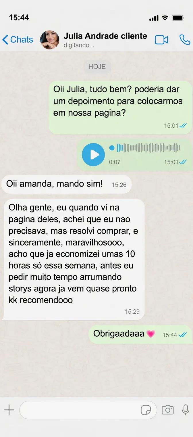 Depoimento de cliente enviado pelo WhatsApp