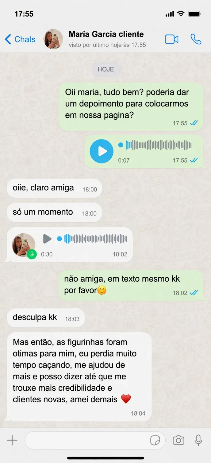Depoimento de cliente enviado pelo WhatsApp