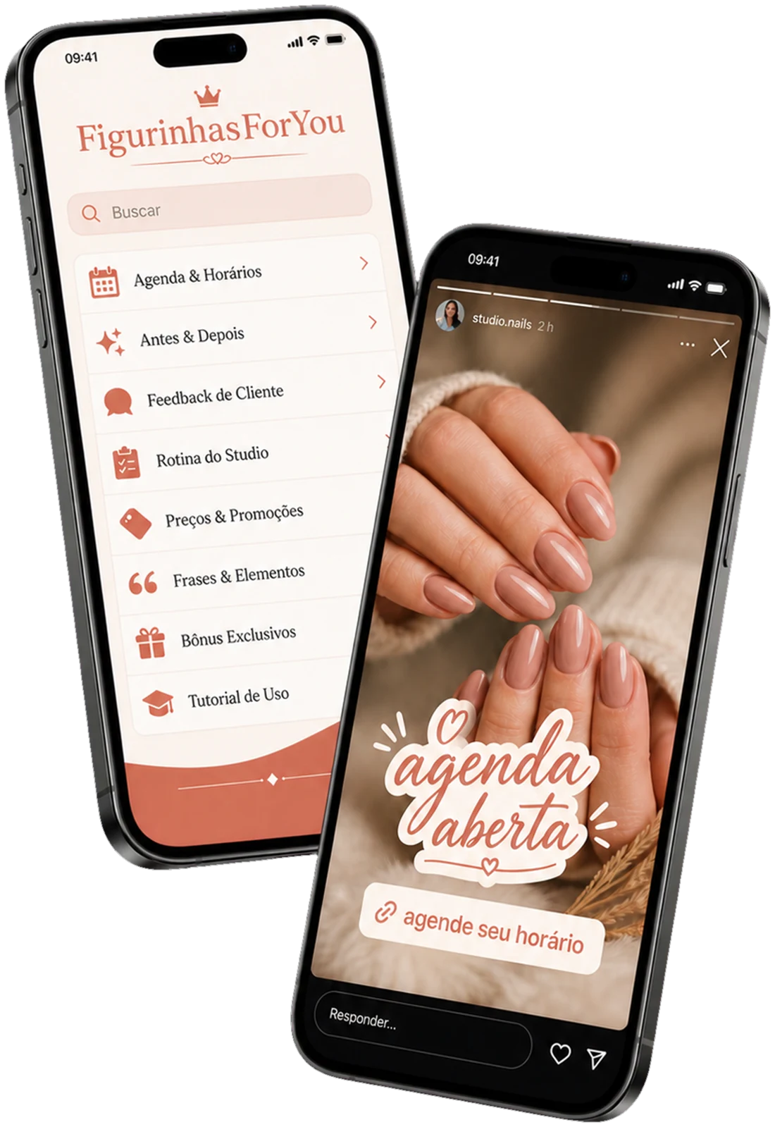Área de membros do pack e story de agenda aberta em uso no celular
